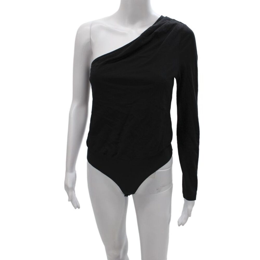Cami Womens One Shoulder Cotton Long Sleeve Bodysuit Black Size 2XS